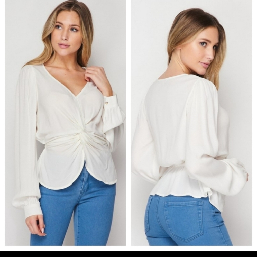 Long Sleeve V-neck Twist Front Top